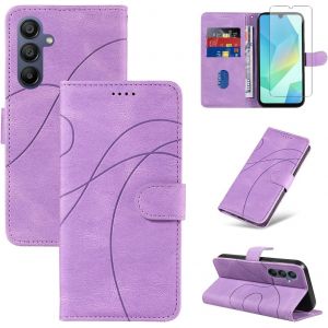 CAUC-Coque pour Samsung Galaxy A16 4G / 5G avec 1 Pièce Protection Écran en Verre Trempé, Housse PU Cuir à Rabat Flip, Étui Support et Portefeuille Fonction (Violet) - Neuf