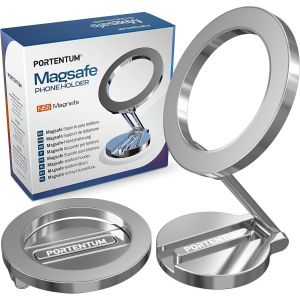 Support T&eacute;l&eacute;phone Voiture Magsafe Pliable U2013 Fixation Par Aimant (20x N52) Et Rotation &Agrave; 360&deg; U2013 Pour Tableau De Bord Bureau Ou Autres Surfaces - Silver - Neuf