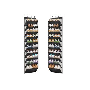 Lot de 2 organisateurs &agrave; chaussures &agrave; suspendre &agrave; la porte, pour 20 paires, avec grandes poches, compatibles avec les portes standard, noir - Neuf