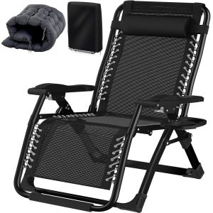 Ulteronixshop-83cm Ultra-Large Transat Jardin Exterieur Avec Coussin Rembourr&eacute;, Appuie-T&ecirc;te, Porte-Gobelet, Bain De Soleil, Chaise Longue Pliante Avec Dossier R&eacute;glable Pour Jardin,Balcon,Plage,Noir - Neuf