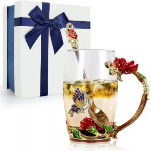 Eryi-Cadeaux Pour Femmes, Cadeaux D'anniversaire Pour Femmes, Set De Tasses À Café En Verre Pour Femmes Avec Cuillère En Acier, Noël, Saint-Valentin, Fête Des Mères, 12 Oz/350 Ml - Neuf
