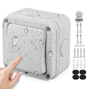 CHECARZHN--NO1-Interrupteur Universel Résistant Aux Intempéries 16 A Ip66 Interrupteur Étanche Avec Poussière, Interrupteur Indépendant Et Voyant Lumineux, Interrupteur Extérieur Gris, Pour Extérieur - Neuf