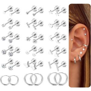 Kal-18 Paires Boucles D'oreilles Ensembles Pour Femme Lot Boucles D'oreilles En Acier Chirurgical Hypoallergénique Plaqué Or 14k Piercing Cartilage Créoles Clous D'oreilles Helix Cartilage - Neuf