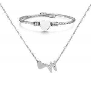 Kal-Collier Pendentif Lettre Initiale Personnalisée Femme Collier Initiale Coeur Bracelet Coeur Ouvert Ajustable Bracelet De Manchette En Acier Inoxydable A-Z Pendentif Collier Femmes Filles - Neuf