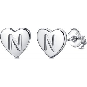 Kal-Boucles D'oreilles En Argent 925 Pour Femme Boucles D'oreilles Initiale, Lettre Boucles D'oreilles Enfants Filles, Boucles D'oreilles Coeur Or/Argent, Cadeaux Pour Filles Enfant - Neuf