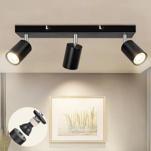 KAL-Plafonnier Led Orientables 3 Spots Gu10, Spots De Plafond Moderne Cuisine Éclairage De Plafond Luminaire, Aluminium Applique Murale Noir Pour Salon Chambre (Sans Ampoule) - Neuf