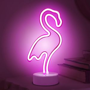 Enseigne Lumineuse Led Néon Décor De Chambre Veilleuses Éclairage Intérieur À Piles Et Alimenté Par Usb Lampes De Nuit Et De Table Pour Bar De Fête De Noël (Rose Flamant) - Neuf