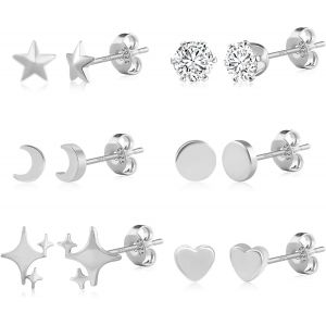Boucles D'oreilles Argent 925 Petits Boucles D'oreilles Ensemble Petit Cadeau Pour Femme Petite Amie Maman Filles 6 Paires - Neuf