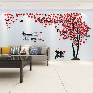 Stickers Muraux 3d Diy Arbre Stickers Muraux Stickers Muraux D&eacute;coration Murale Pour Maison No&euml;l Chambre, Hall, Escaliers, Chambre De B&eacute;b&eacute;, Chambre D'enfant (Rouge &Agrave; Droite, L-300 * 150 Cm) - Neuf