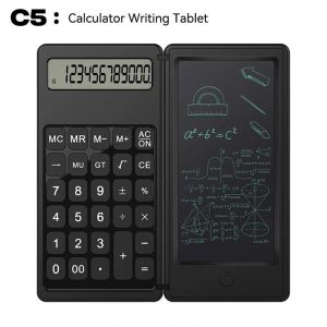 QSJ-Calculatrice scientifique &agrave; &eacute;nergie solaire et tablette d'&eacute;criture de 6 pouces,&eacute;cran LCD pliable &agrave; 10 chiffres pour le comptable des &eacute;tudiants et des enseignants au bureau-C5 - Neuf