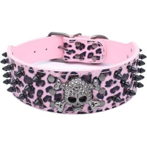 Jgd-Collier Pour Chien Cr&acirc;ne Rivet, Grand Collieres Pour Chien Moyen Et Petit, T&ecirc;te De Mort R&eacute;glable Avec Rivets &Agrave; Pointes Collier Pour Chiens En Similicuir Crocodile - Neuf