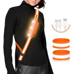 Acdsgd-Ceinture R&eacute;fl&eacute;chissante &Agrave; Led Pour Marcher La Nuit, Haute Visibilit&eacute;, &Eacute;quipement De S&eacute;curit&eacute; R&eacute;glable Pour Course De Nuit, Ceinture De Course &Agrave; Pied Lumineuse Avec Sac De T&eacute;l&eacute;phone/Brassard Pour - Neuf