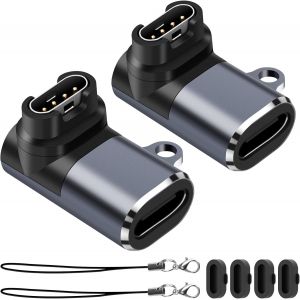 TZF-Adaptateurs de Chargeur de Montre (2 Pack), USB-C Type C Femelle vers M&acirc;le Connecteur de Chargement avec Dust Plug Compatible avec Garmin Fenix 7/7S/7X/6/6X/6S et Plus Encore - Neuf
