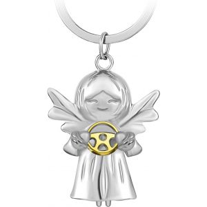Kal-Porte Cl&eacute;s Ange Gardien Tenant Le Volant Pendentif Porte Bonheur En M&eacute;tal Conduisez Prudemment Porte Clef Ange Cadeau Bonne Chance D&eacute;coration Suspendue Voiture Pour Conducteurs Amis - Neuf
