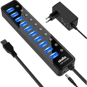 Hub Usb Alimenté, Hub Usb 3.0 Multiprise 10Ports Avec De Commutateurs Et Des Led D'Alimentation Individuels Adaptateur 12V/2.5A Pour Le Clavier, La Souris, L¿Imprimante, Les Pilotes Durs, Et[Z191] - Neuf