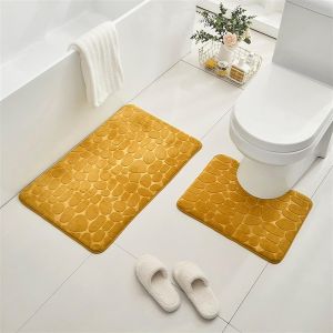 Kal-Tapis De Bain Ensemble Lot De 3 Tapis De Salle De Bain Solides Tapis De Toilette Absorbants En Polaire Corail Doux Antidérapant Jaune 50 * 80cm+U50*40cm - Neuf
