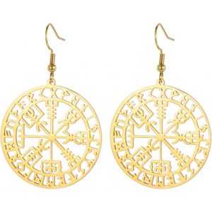 Kal-Vegvisir Boucles D'oreilles En Forme De Boussole Pour Femme En Acier Inoxydable Amulette Viking Nordique Vegvisir Rune Talisman Bijoux Pendantes - Neuf