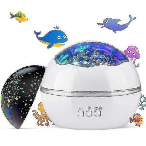 Veilleuses De Projecteur D'étoiles Pour Les Enfants,Nouveauté Lune Étoile / Mer Animal 2-En-1 Lampe D'éclairage De Nuit Design,Projecteur Rotatif De Lumière D'étoile Multicolore Pour Lit - Neuf