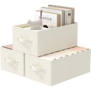 Lot de 3 Boîtes de Rangement Vetement,Cubes de Stockage Pliables en Tissu Non Tissé,Paniers pour Étagères,Convient pour Salon,Chambre à Coucher,33 x 23 x 14 cm,Beige,XSNY11BES-3 - Neuf