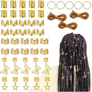 Lbgwp60-Lot De 48 Accessoires De Cheveux Dorés Pour Tresses, Dreadlocks, Bijoux De Tresses Avec Pendentifs Dorés, Bijoux Loc Pour Cheveux, Dreadlocks Réglables, Accessoires Pour Femmes Et Filles - Neuf