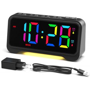 R&eacute;veil Num&eacute;rique, Reveil Matin avec Gros Chiffres, Deux Alarmes, Mode Week-End, Luminosit&eacute; R&eacute;glable, Veilleuse Plus Faible, M&eacute;moire de Panne, Gros Boutons, R&eacute;veil Secteur avec Adaptateur Inclus - Neuf