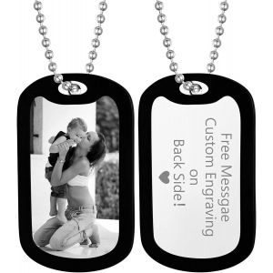 Kal-Plaque Militaire Personnalisable Homme Collier Photo Grav&eacute; & Personnalis&eacute; Pr&eacute;nom Pendentif Dog Tag Coeur/Rond/Carr&eacute;/Chat/Ellipse En Acier Inoxydable,Cadeau D'anniversaire Pour Papa - Neuf
