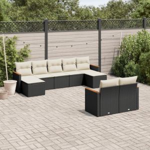 Prolenta Premium - Salon De Jardin 9 Pcs Avec Coussins Noir R&eacute;sine Tress&eacute;e - Neuf