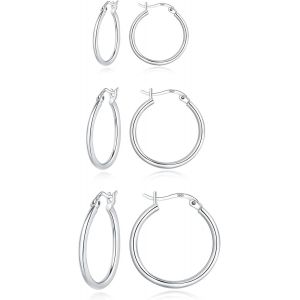 Kal-Lot De 3 Paires De Boucles D'oreilles Cr&eacute;oles En Argent Sterling 925, Hypoallerg&eacute;niques Et Hypoallerg&eacute;niques - Pour Femme - 13/16/20 Mm - Neuf
