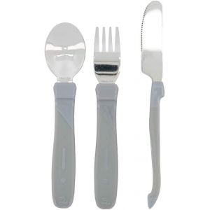Kal-Couverts Bébé 12m+ En Acier Inoxydable U2013 Cuillère + Fourchette + Couteau, Lot De 3 U2013 Set Sevrage Sans Bpa U2013 Accessoire Repas Enfant U2013 Gris - Neuf