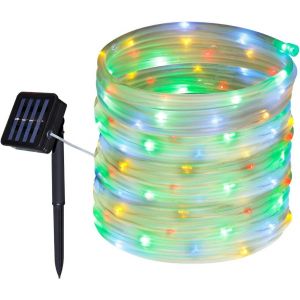 Kal-Guirlande Solaire Extérieure De Tuyau, 10m 100 Led Guirlande Lumineuse Solaire Etanche, 8 Modes D'éclairage Lampe Décoratives Pour Jardin Gazebo Patio Cour Clôture Extérieur (Multicolore) - Neuf