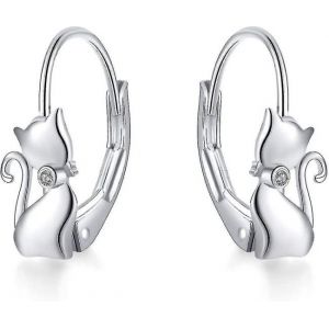 Boucles D'oreilles Pendantes En Argent Sterling 925, Motif Chat, Id&eacute;e Cadeau - Neuf