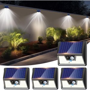 Lampe Solaire Extérieur Détecteur De Mouvement, Lot De 4 Lumiere Solaire Exterieur Avec Ip65 Étanche, 3 Modos Eclairage Exterieur Solaire, Lampe Solaire Pour Jardin, Garage - Neuf