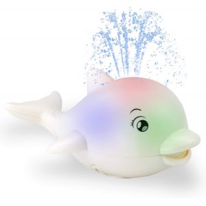(Blanc) Jouets De Bain Pour Bébé, Dauphin Animal Baignoire Jouet De Piscine Avec Musique Lumière Arroseur À Induction Eau De Pulvérisation Automatique Pour Nourrissons Enfants Garçons Et Filles - Neuf