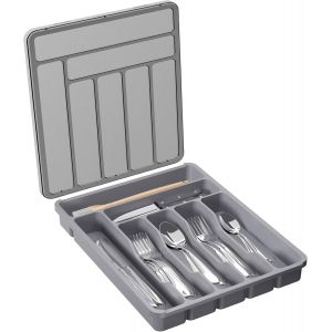 Chenquansarl-Range Couverts Pour Tiroir Avec Couvercle, Boîte De Rangement Couverts De Cuisine, Organisateur De Couverts En Plastique, Pour Cuillères Fourchettes, Couteaux, 7 Compartiments, Gris - Neuf