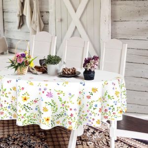Chenquansarl-Nappe Florale Ovale De 152,4 X 213,4 Cm, Fleur Aquarelle Printani&egrave;re, En Polyester Imperm&eacute;able, Convient Pour La D&eacute;coration De Cuisine De Ferme, Tables Int&eacute;rieures Et Ext&eacute;rieures, F&ecirc;te - Neuf