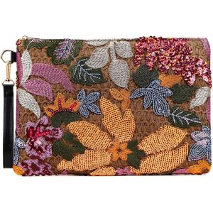 Sac d'&eacute;t&eacute; en paille pour femme avec broderie florale-Bracelet tiss&eacute; pour plage,f&ecirc;te,mariage,Magenta multicolore et color&eacute; - Neuf