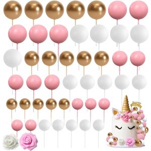 Lot De 48 Boules De D&eacute;coration De G&acirc;teau,Happy Birthday D&eacute;coration De G&acirc;teau Pour Anniversaires,Boules En Mousse Rose Blanc Et Dor&eacute; Pour F&ecirc;te D'anniversaire Pour Shower De B&eacute;b&eacute; Mariage - Neuf