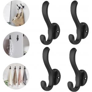 Ventes promotionnelles Crochets muraux Manteau Clé Chapeau Serviette Sac à main Crochet Porte-Cintre Doubles Heavy Duty pour mur Salles de bains Porte,4 Pack Noir - Neuf