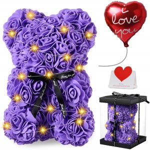 Meilleur Cadeau pour No&euml;l, Ours en Rose, Rose Bear Teddy Flower avec Lumi&egrave;res, la Saint-Valentin, F&ecirc;te des M&egrave;res, Cadeau enti&egrave;rement assembl&eacute;e, y Compris Bo&icirc;te-Cadeau Transparente et Carte d'amour - Neuf