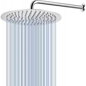 Pommeau de Douche &agrave; Effet Pluie avec Bras d'Extension, Pommeaux de Douche &agrave; Effet Pluie en Acier Inoxydable, Pommeau de Douche Rond &agrave; Haut D&eacute;bit (Pomme de Douche 25cm, Bras de Douche 38cm) - Neuf