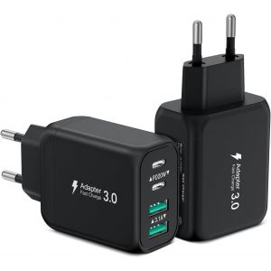 JGD-2 Pack Chargeur USB C, 40W 4 Port Chargeur Rapide Multi USB PD et QC Bloc Chargeur USB C, Adaptateur Secteur T&eacute;l&eacute;phones Portables Compatible Aves iPhone 15 Pro Max 14 13 12, iPad Pro, Galaxy (Noi - Neuf