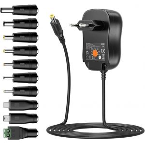 acdsgd-45W Adaptateur Secteur Universel AC DC 5V 6V 7.5V 9V 12V 13.5V 15V 3A Alimentation Adaptateur Multi-Tension avec Port USB 5V 2A et 10 Fiches CC, 3A Max. - Neuf