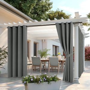 Mevronisshop-Rideaux D'ext&eacute;rieur Imperm&eacute;able &Agrave; Double Oeillets Protection Solaire Rideau Impermeable Exterieur Pour Pergola Ext&eacute;rieur Balcon Cour Porche, 132 X 245 Cm, Lot De 2, Gris - Neuf