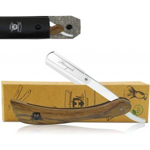 ERYI-Coupe Choux Barbe - Rasoir Coupe Choux Manuel Avec Manche En Bois Rasoir Barbe Homme Avec Lames De Rasoir Et Pochette En Cuir Rasoir Barbier - Neuf