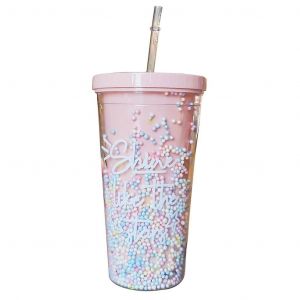 Bouteille D'eau En Plastique Arc-En-Ciel De 550 Ml, Double Couche De Paillettes, Gobelet Avec Paille - Neuf