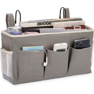 KAL-Organisateur De Chevet Suspendu 6 Poches Sac De Rangement De Chevet Étanche Panier De Lit Ruban Autocollant Magique Et Crochet Pour Magazine, Téléphone, Stylos, Télécommande (Gris) - Neuf