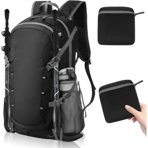Sac &agrave; dos de randonn&eacute;e pour homme et femme-40 l-Ultra l&eacute;ger-Pliable-&Eacute;tanche-Avec bandes r&eacute;fl&eacute;chissantes-Pour l'escalade,le cyclisme,l'alpinisme,les voyages,Noir ,53x33x20cm - Neuf