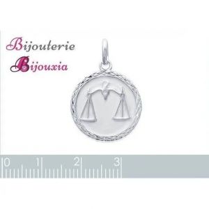 Pendentif - Bijouxia - Signe Zodiaque Balance - Argent Massif 925 - Rhodi&eacute; - 18mm - Neuf