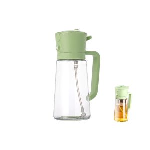 Distributeur Et Vaporisateur D'huile D'olive 2 En 1, Bouteille En Verre De 470 Ml Pour La Cuisine Et Le Barbecue, Vert - Neuf