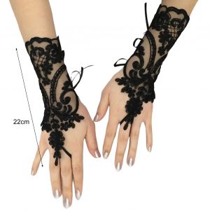 1 Paire De Gants De Mariée À Lacets, Longueur De Poignet Sans Doigts, Transparents, Ajourés, Accessoires De Mariée-Noir - Neuf
